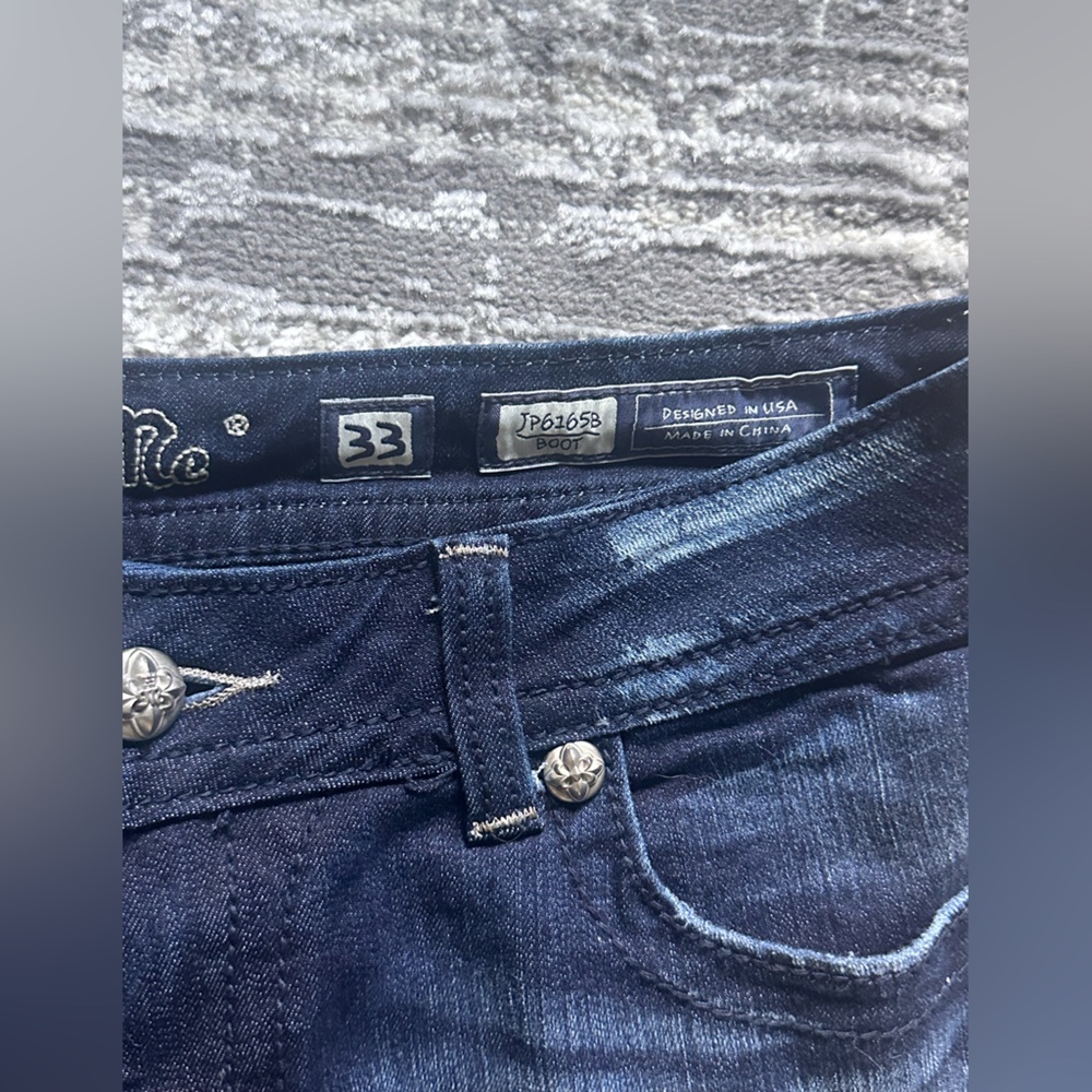 Women’s Miss Me Dark Wash Bootcut Denim with Sequin Detail - Picture 5 of 7